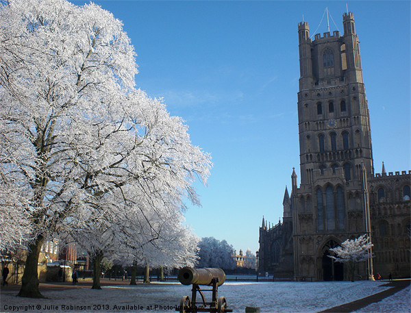 Ely Cathedral in the Snow Canvas Print by Julie Robinson
