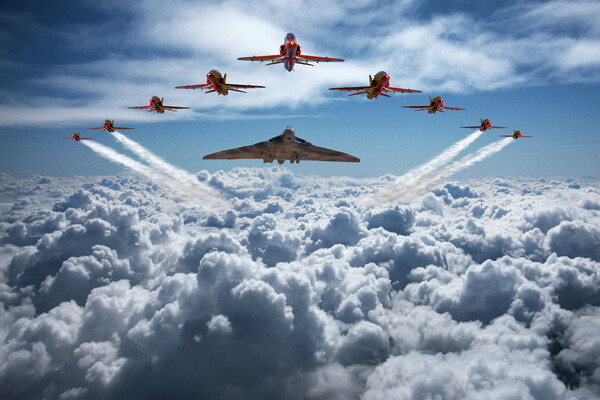  Vulcan and Red Arrows farewell flight Picture Board by Oxon Images