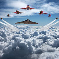 Buy canvas prints of  Vulcan and Red Arrows farewell flight by Oxon Images