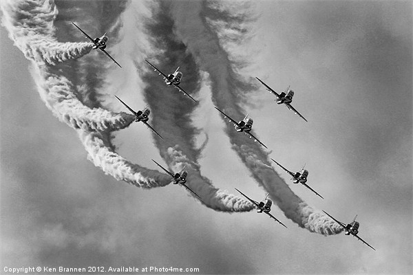 Red Arrows Black and White Picture Board by Oxon Images