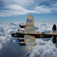 Buy canvas prints of Lancaster Bomber above the clouds by Oxon Images
