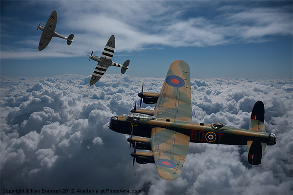 Lancaster Bomber and Spitfire Escort Picture Board by Oxon Images