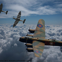 Buy canvas prints of Lancaster Bomber and Spitfire Escort by Oxon Images