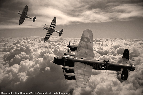 Lancaster Bomber and Spitfire Sepia Picture Board by Oxon Images