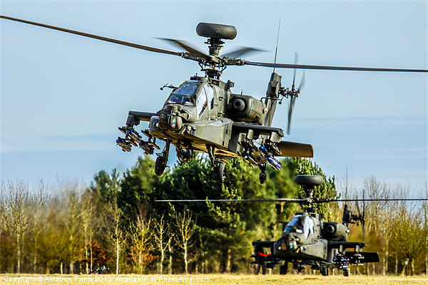 Two AH64 Apache helicopters Picture Board by Oxon Images