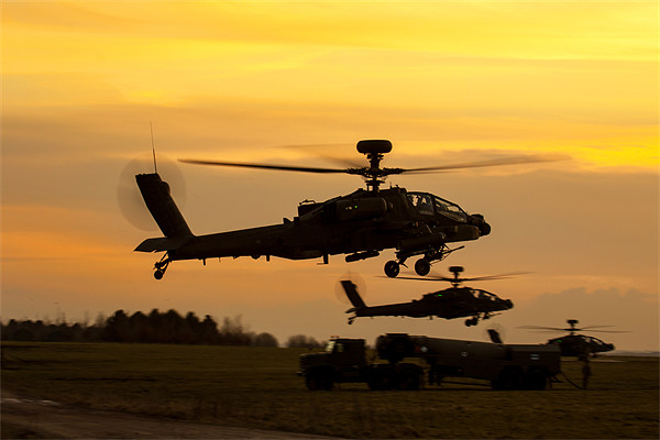 Three AH64 Apache at Sunset Picture Board by Oxon Images