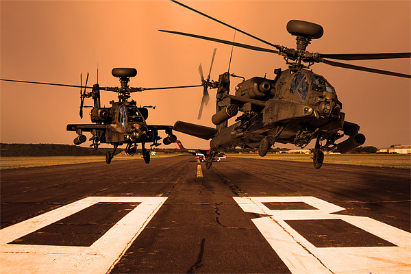 Two AH64 Apache and runway Picture Board by Oxon Images