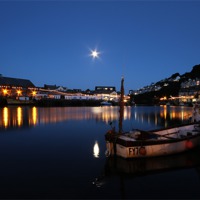 Buy canvas prints of Looe Harbour at night by Oxon Images