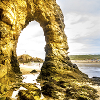 Buy canvas prints of Perranporth beach Rock archway by Oxon Images