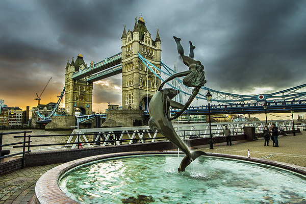 Mermaid statue and Tower Bridge Picture Board by Oxon Images