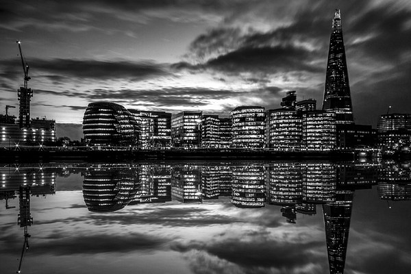 Shard Black and White reflection Picture Board by Oxon Images
