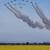 Buy canvas prints of Red Arrows and Eagle Squadron by Oxon Images