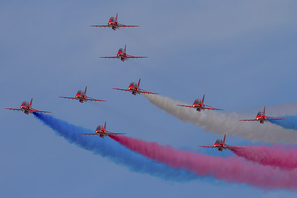Red Arrows formation Picture Board by Oxon Images