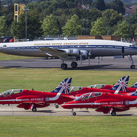 Buy canvas prints of Red Arrows and Super Constellation by Oxon Images