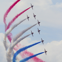 Buy canvas prints of Red Arrows display at Farnborough by Oxon Images