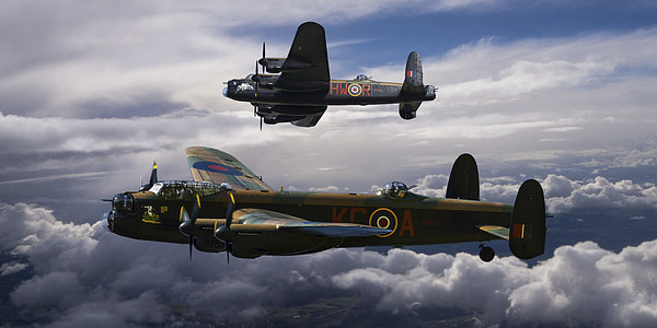 Two Lancaster Bombers One Sky Framed Print by Oxon Images