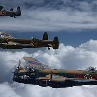 Buy canvas prints of Three BBMF Lancaster Bombers by Oxon Images