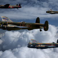 Buy canvas prints of Lancaster Bombers in Flight by Oxon Images