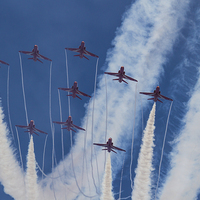 Buy canvas prints of  Red Arrows Duxford 2014 by Oxon Images