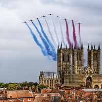 Buy canvas prints of  Red Arrows over Lincoln Cathedral by Oxon Images