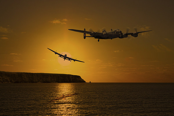  Lancaster over the Cornish Coast Picture Board by Oxon Images
