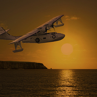 Buy canvas prints of  PBY Catalina sunset by Oxon Images