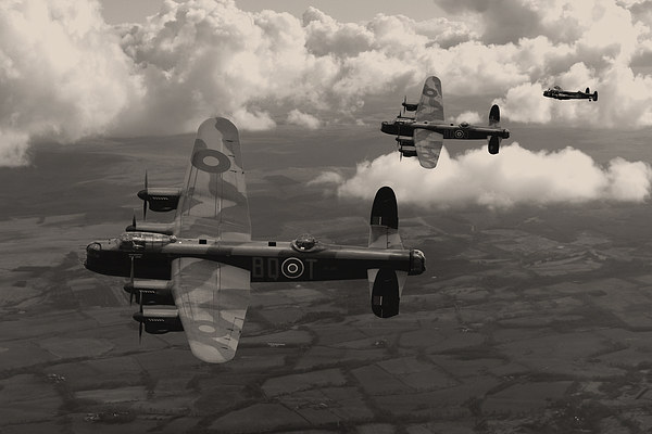  Lancaster Bombers in sepia Picture Board by Oxon Images