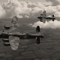 Buy canvas prints of  Lancaster Bombers in sepia by Oxon Images