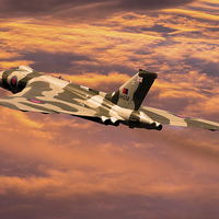 Buy canvas prints of  Vulcan XH558 at sunset by Oxon Images