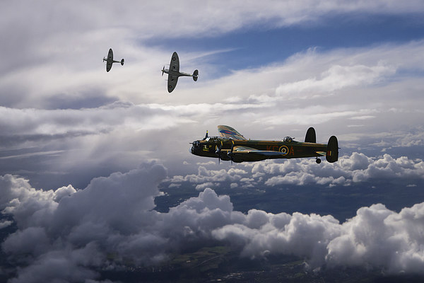 Spitfire escort for Lancaster Bomber Picture Board by Oxon Images
