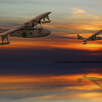 Buy canvas prints of  PBY Catalina sundown by Oxon Images