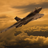 Buy canvas prints of  Vulcan XH558 sunset climb by Oxon Images