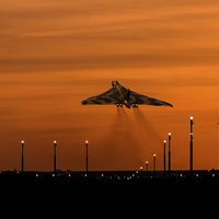 Buy canvas prints of  Vulcan Bomber sunset take off by Oxon Images