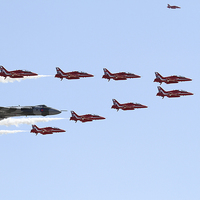 Buy canvas prints of  Vulcan and Red Arrows RIAT 2015 by Oxon Images