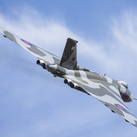 Buy canvas prints of  Vulcan and wispy clouds at Duxford by Oxon Images