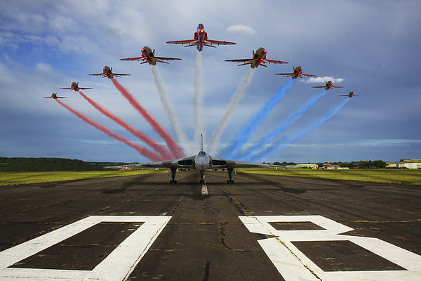 Red Arrows Vulcan XH558 Picture Board by Oxon Images