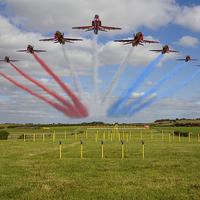 Buy canvas prints of  Red Arrows running in at Brize by Oxon Images