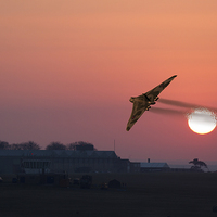 Buy canvas prints of  Vulcan XH558 sunset flypast by Oxon Images