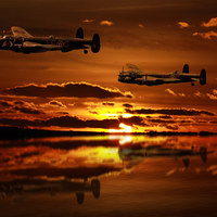 Buy canvas prints of Two Lancaster Bomber at Sunset by Oxon Images