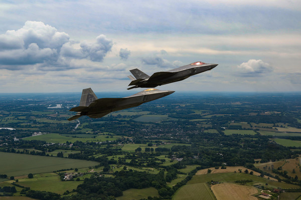 F22 and F35 RIAT Picture Board by Oxon Images