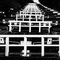 Buy canvas prints of Caen Hill lock black and white by Oxon Images