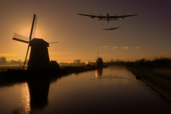 Lancaster bombers and Dutch windmills Picture Board by Oxon Images