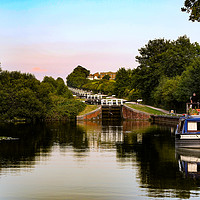Buy canvas prints of Moored at Caen Hill Locks by Oxon Images