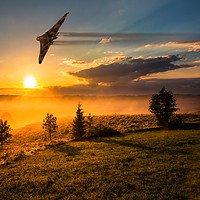 Buy canvas prints of Vulcan Bomber Misty Dawn by Oxon Images