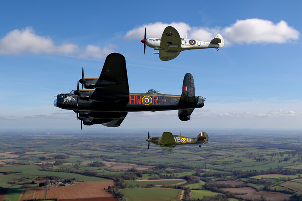 Lancaster Spitfire and Hurricane Picture Board by Oxon Images
