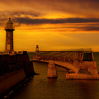 Buy canvas prints of Whitby Harbour Piers by Oxon Images