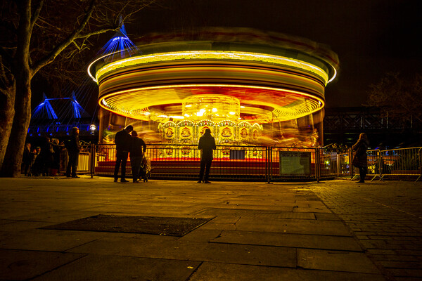 London Carousel At Night Picture Board by Oxon Images