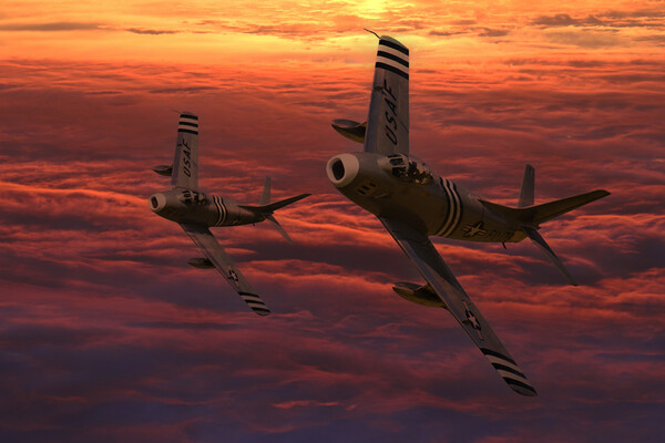 North American F86 Sunset Picture Board by Oxon Images