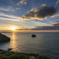 Buy canvas prints of  Sunset over Trebarwith Strand by David Wilkins