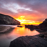 Buy canvas prints of Trebarwith Strand Sunset Cornwall by David Wilkins